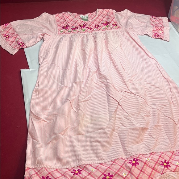Quacker Factory PINK striped FLORAL night Dress Nightgown Cotton EMBROIDERY LRG - Picture 13 of 16